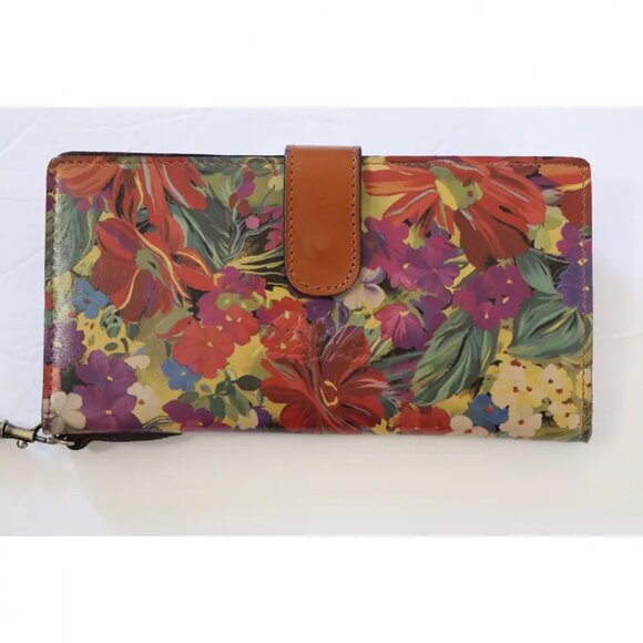 Patricia Nash Citrus Sunrise Leather Valentia Wallet Floral Brown Wristlet NEW - Picture 9 of 9
